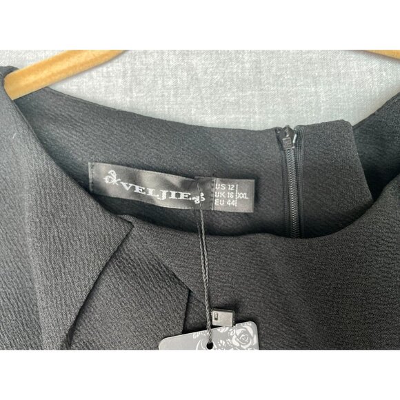 Women's Veljie Vintage Scoop Neck Casual Flare Cap Sleeve Black Swing Dress XXL - Picture 3 of 9